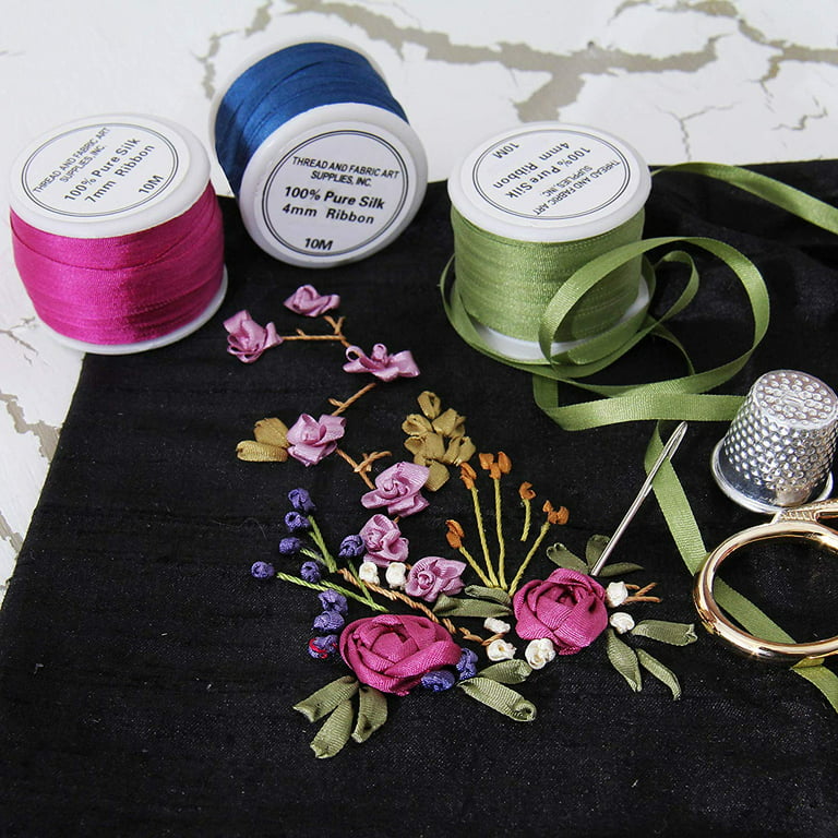 Threadart 7mm Silk Ribbon Set - Purple Shades - Four Spool Collection -  100% Pure Silk Ribbon - 10m (11yd) Spools - 44 Yards of Ribbon 