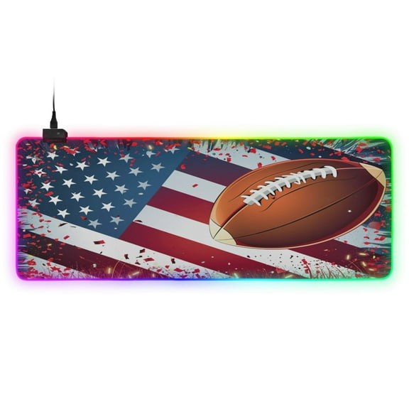 Large RGB Gaming Mouse Pad Led Glowing Mousepad Non-Slip Rubber Base 13 Light Modes 31.5x11.8 American Football with Flat