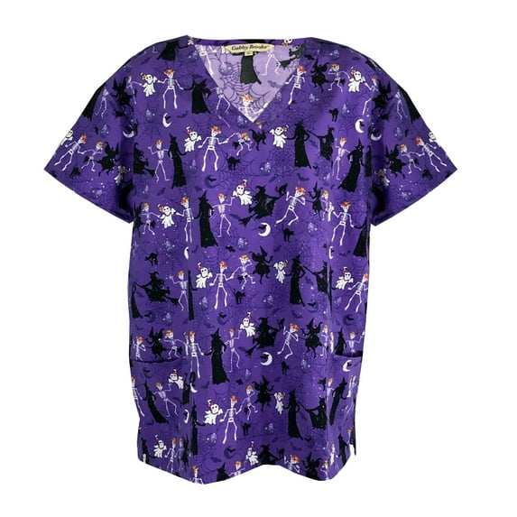 Gabby Brooke Serene Uniforms Womens Hospital Scrub Top Sparkly Halloween Purple S