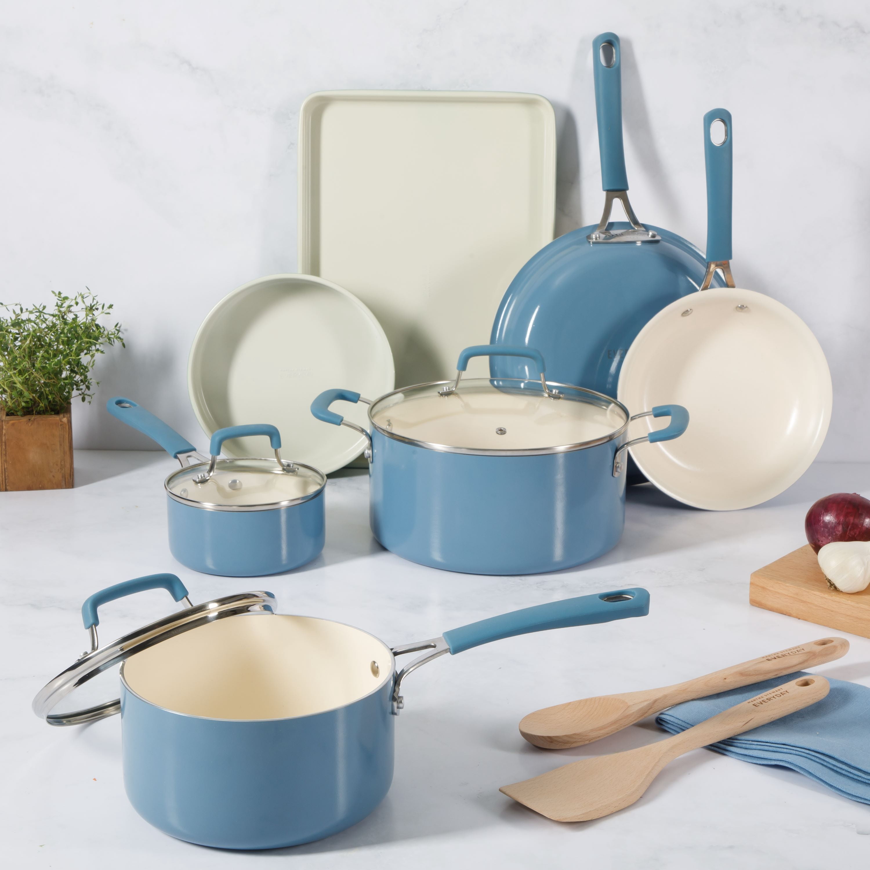 Martha Stewart Everyday 12 Piece Blue Cookware Set