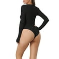 thumbnail image 3 of INSPIRE CHIC Zip Front Bodysuit for Women's Casual Stand Neck Long Sleeve Slimming Going Out Tops Black M, 3 of 4
