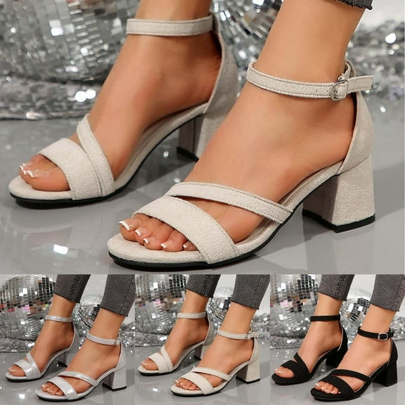 HaiMao Women's Chunky Block Heels Clearance Open Toe Ankle Strap High Heeled Sandals Wedding Party Dress Pump Shoes Silver 11(42)