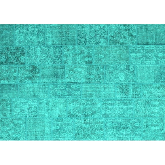 Ahgly Company Machine Washable Indoor Rectangle Patchwork Turquoise Blue Transitional Area Rugs, 4' x 6'