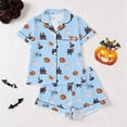 thumbnail image 2 of XAOFW Halloween Girls Pajamas Sets Short Sleeve Lapel Cartoon Print Shirts And Shorts Two Piece Sleepwear Loungewear Sets Breathable Homewear 7-8 Years, 2 of 9