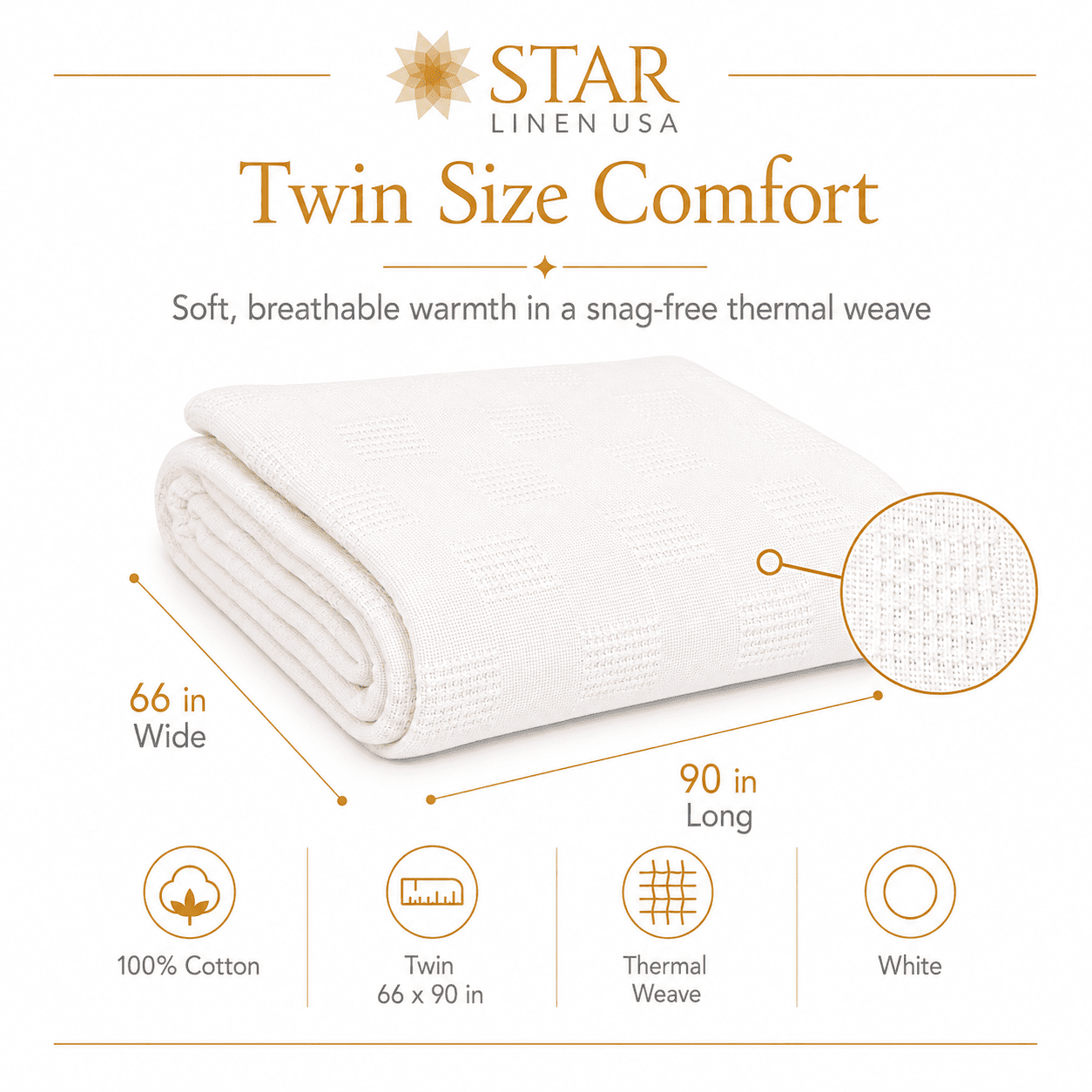Hospital Thermal Blanket Throw Snag Free | 100% Cotton | Twin 66"x90" | White (1)