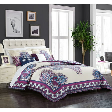 Chic Home 5-Piece Sati 100% Cotton 200 Thread Count Extra Large Panel Framed Vintage Boho Printed REVERSIBLE Queen Comforter Set (Best Boho Chic Stores)
