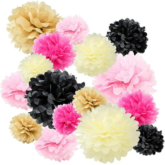 Floral Reef Paper Pom Poms Balls Birthdays Wedding Party Decoration Luxurious Pink Multi - 16 pk
