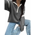 thumbnail image 3 of Womens Quarter Zip Pullover Sweaters Casual Collared V Neck Color Block Long Sleeve Loose Knit Fall Sweater Dark Gray XL, 3 of 8