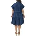 thumbnail image 3 of Agnes Orinda Women's Plus Size Denim Babydoll Dress Short Sleeve Button Down Tiered Hem Casual A-line Jean Dresses with Pockets 1X Dark Blue, 3 of 6