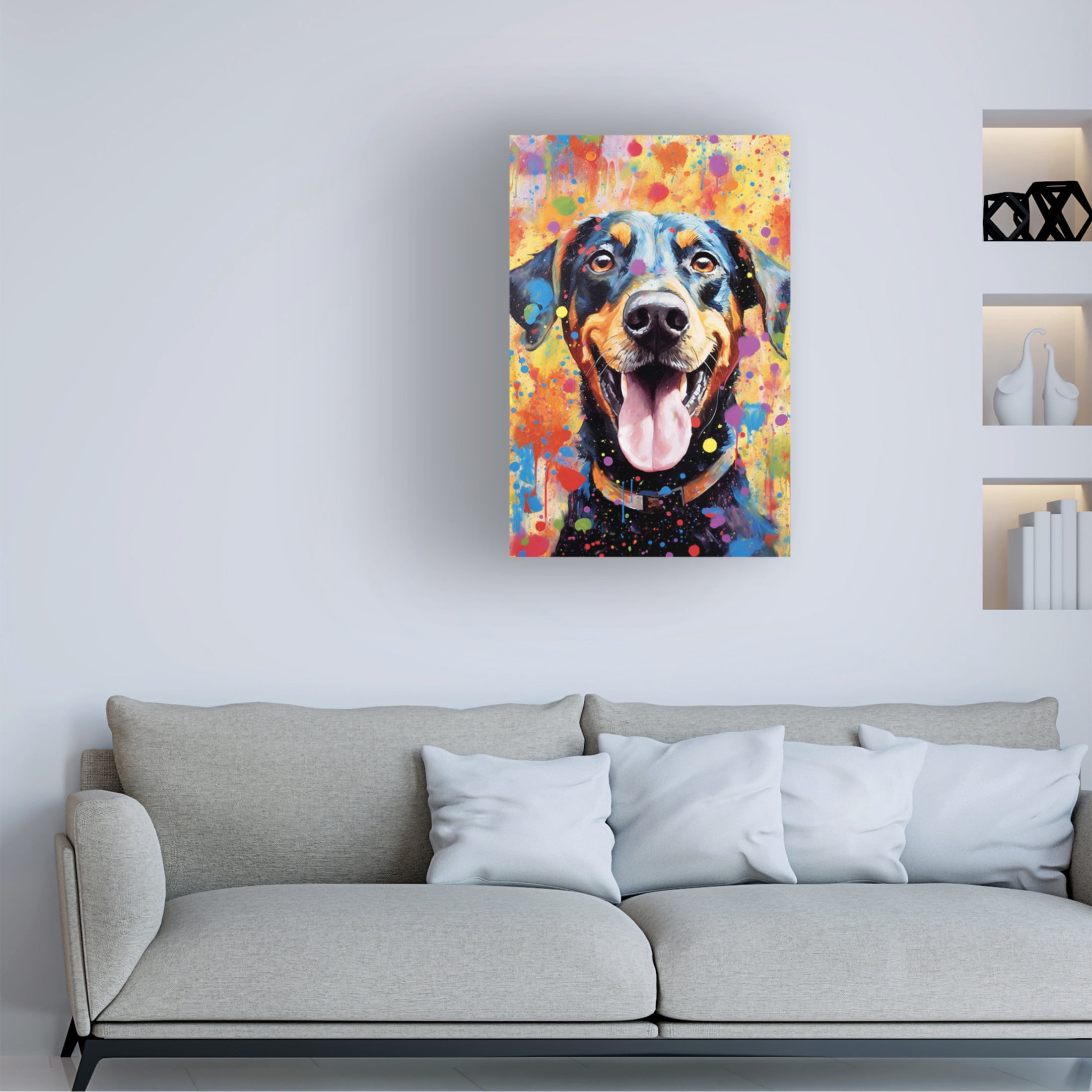 Canvas Wall Art - Ray Heere 'Happy Dog 13' Wall Art for Living Room, Bedroom, or Office Décor by Trademark Fine Art - 22 x 32 Inches