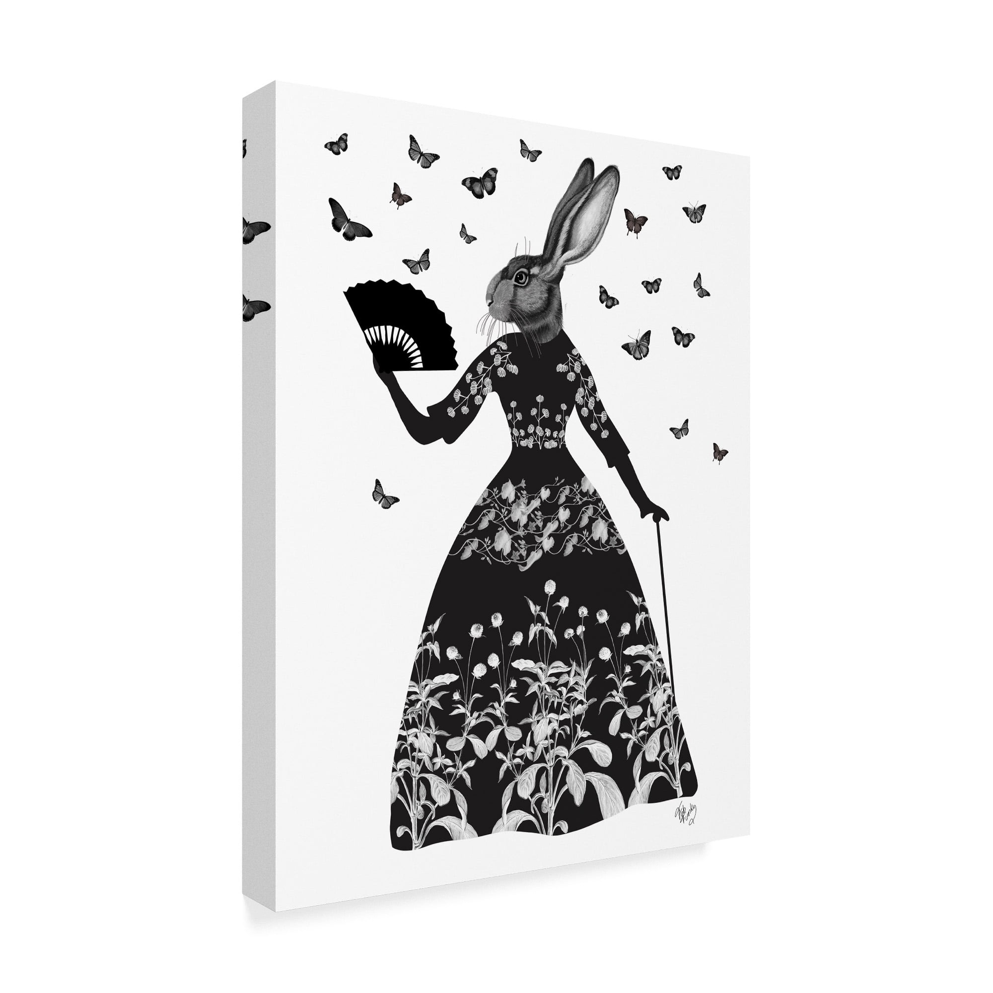 Trademark Fine Art 'Black Floral Rabbit' Canvas Art by Fab Funky