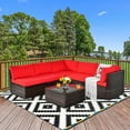 thumbnail image 1 of Gymax Ensemble de Canapé Sectionnel d'Extérieur en Rotin 6 Pcs, Ensemble de Mobilier de Patio avec Coussins Rouges, 1 of 10