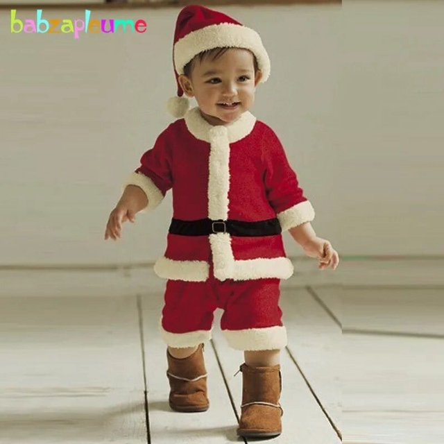 Babzapleume 3-24 M/2 piezas/mamelucos navideños para bebés de Papá Noel, mono infantil bonito de franela + sombreros, conjuntos de ropa para recién nacidos BC1549