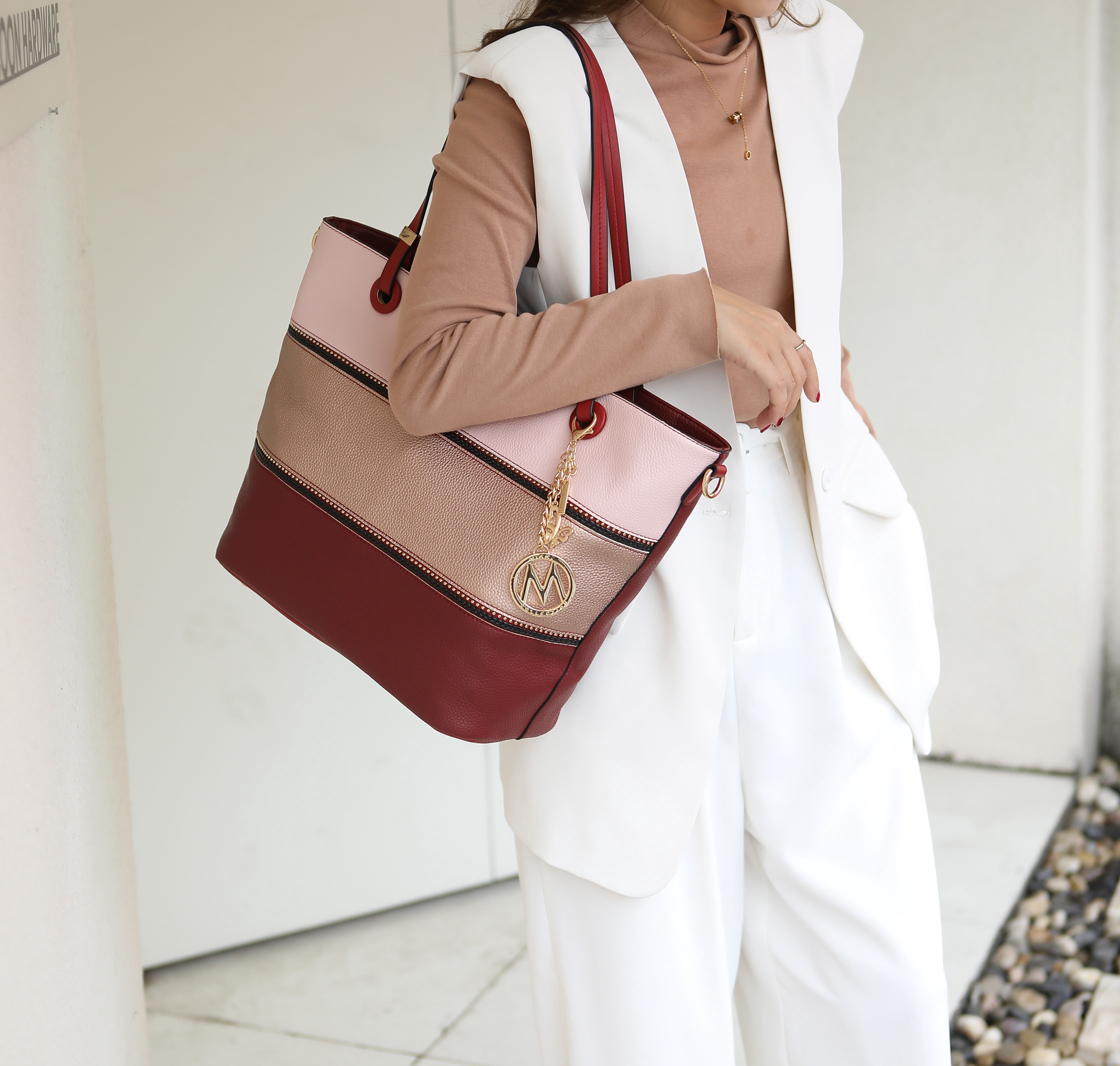 MKF Collection Vallie Tote Bag and Matching Wallet for Women - Vegan Leather Handbag Shoulder Purse for Travel Work and School by Mia K -Lilac Silver