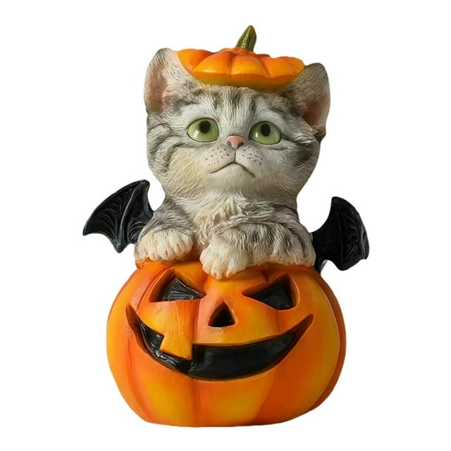 Halloween Pumpkin Cat Resin Ornament - Desktop Decor, Cute Spooky Design, Home/Party Use, Durable, Perfect Gift for Cat & Holiday Lovers
