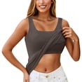 thumbnail image 5 of HOCIRET Tank Top with Built In Bra for Women Adjustable Spaghetti Strap Tops Solid Scoop Neck Padded Cami Shirt Y2k Layering Shapewear Dark Gray One Size, 5 of 5