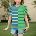 thumbnail image 2 of Fesfesfes Printed Fashion Blouse for Girls Round Neck Short Sleeve Casual Top Summer Spring Childrens Wear Daily School Birthday Party Outfit Soft Comfortable Play Blouse(Green#2,12-13 Years), 2 of 4