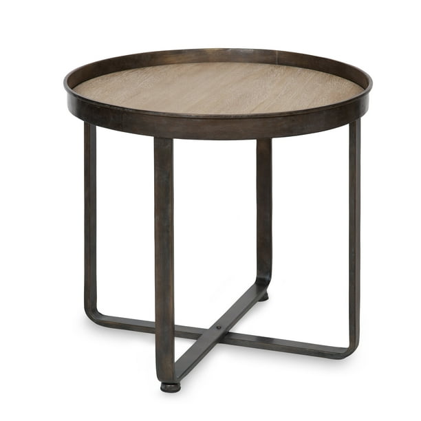 Kate And Laurel Zabel Modern Farmhouse Round End Table With Wrought Iron Metal Criss Cross Base White Oak Finished Wooden Insert Top Com Kate And Laurel Zabel Modern Farmhouse, Decorate Round End Table