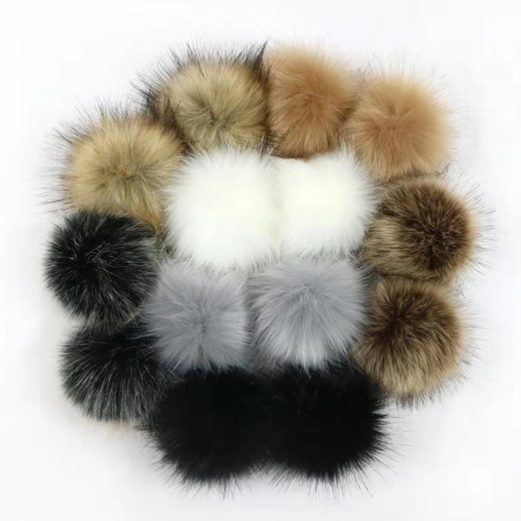 AXSWER 14pcs Faux Fur Pom Pom Balls for Hats 10cm DIY Fluffy Ball with Elastic Band Knitting Hat Bag Scarf Accessories 