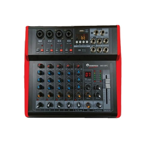 Mezcladora Amplificada SOUNDTRACK MIX-6PC 6 Canales 150W x2 Phantom + 48V