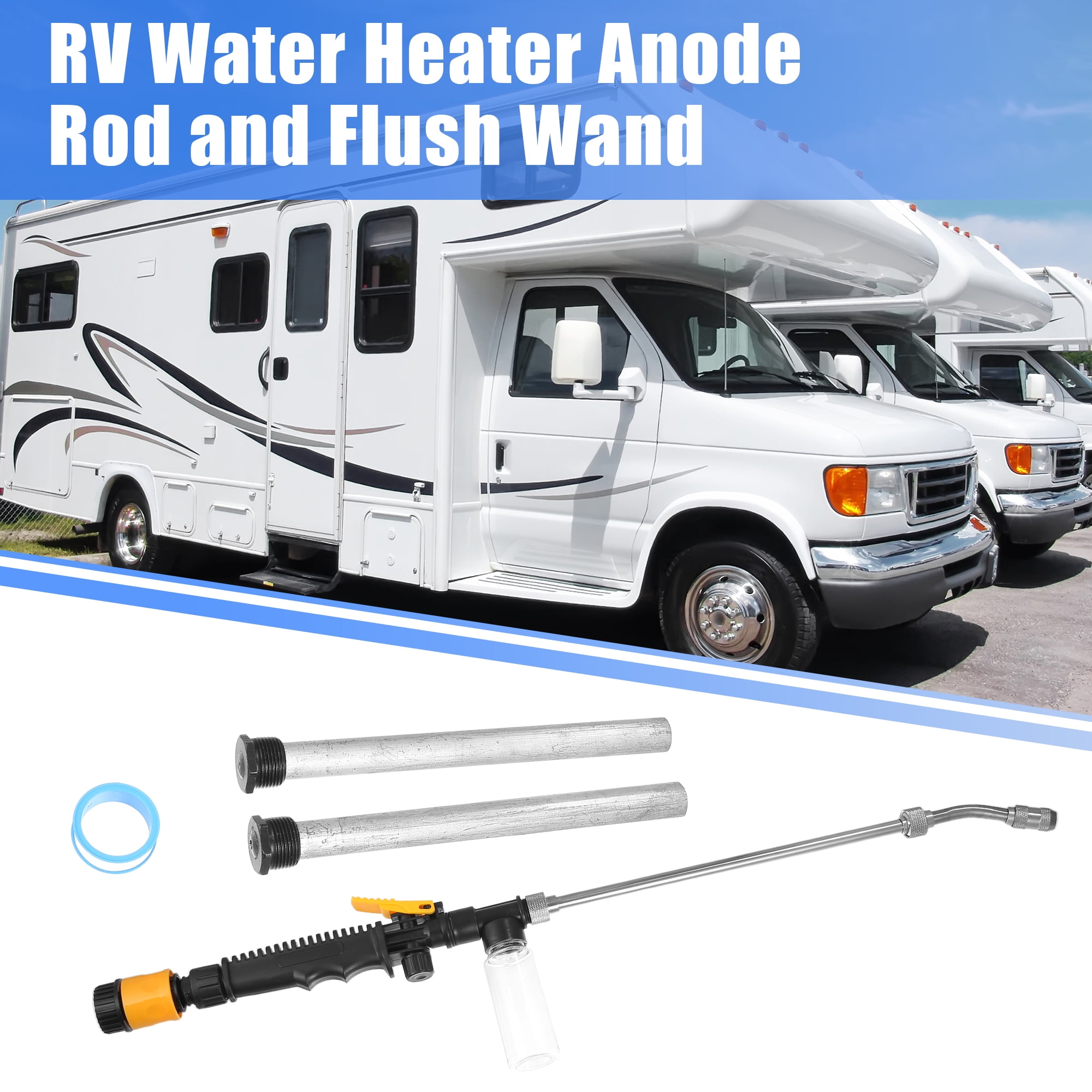 Unique Bargains 1 Set RV Water Heater Anode Rod and Flush Wand Hot Water Tank Element Parts Cleaning Rinser