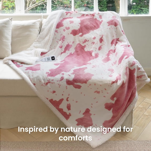 Blunique Cow Print Heated Throw Blanket Electric Blanket
