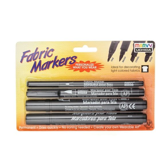 Fabric Markers – Black Ink, 4-Pack with Assorted Tips for Drawing, Lettering & Fabric Art, No Heat Set Required