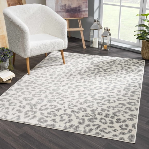 BoutiqueRugs MARASH Animal Print, Farmhouse Runner Rug - Gray, Ivory, Off White - 2'7" x 7'3" Runner