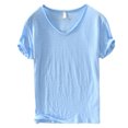 thumbnail image 2 of Joernso Summer Men Thin Breathable T-shirt V-neck Short Sleeve Solid Color Casual Basic Tees Casual Bottoms Pullover Tops, 2 of 8