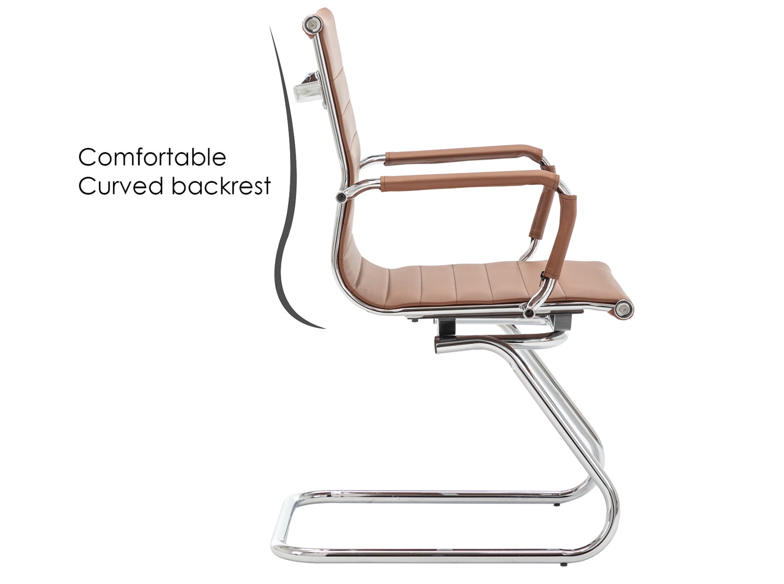 Guyou Modern Mid Back Office Guest Chair Set of 2, Faux Leather Reception Chair Computer Chair with Armrests and Metal Sled Base for Meeting/Waiting/Conference Room, No Wheels, Coffee