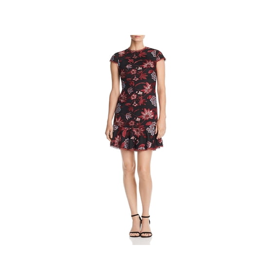 Aidan by Aidan Mattox Crew Neck Cap Sleeve Bodycon Zipper Back Floral Embroidered Dress