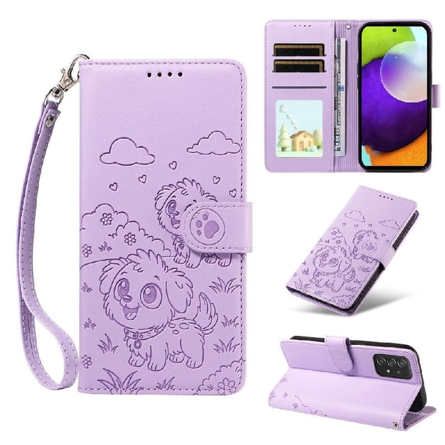 Funda Cartera GANGXUN con Diseño de Perrito en Relieve para Samsung Galaxy A52/A52s , Protección 360° con Ranuras y Correa Desmontable