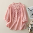 thumbnail image 2 of Pxxlle 3/4 Sleeve Shirts for Women Elegant Floral Embroidery Shirt Loose Fit Button Down Lapel Tops Pink XL, 2 of 10