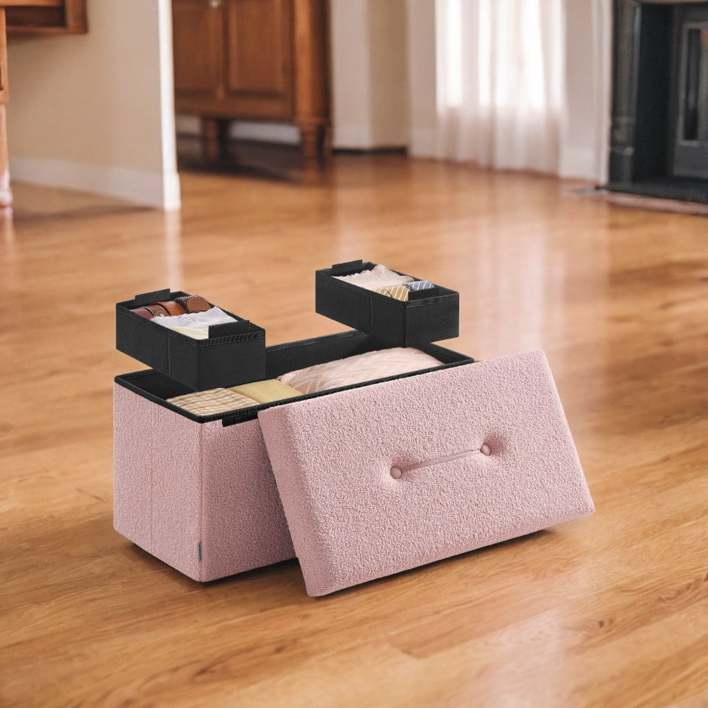 SONGMICS HOME 30" Storage Ottoman Bench Ottoman with Storage Load up to 660 lb for Living Room Bedroom Jelly Pink