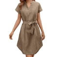 thumbnail image 1 of Robe Décontractée Unie à Manches Courtes Col en V pour Femmes - Coupe Ample pour Usage Quotidien, 1 of 5