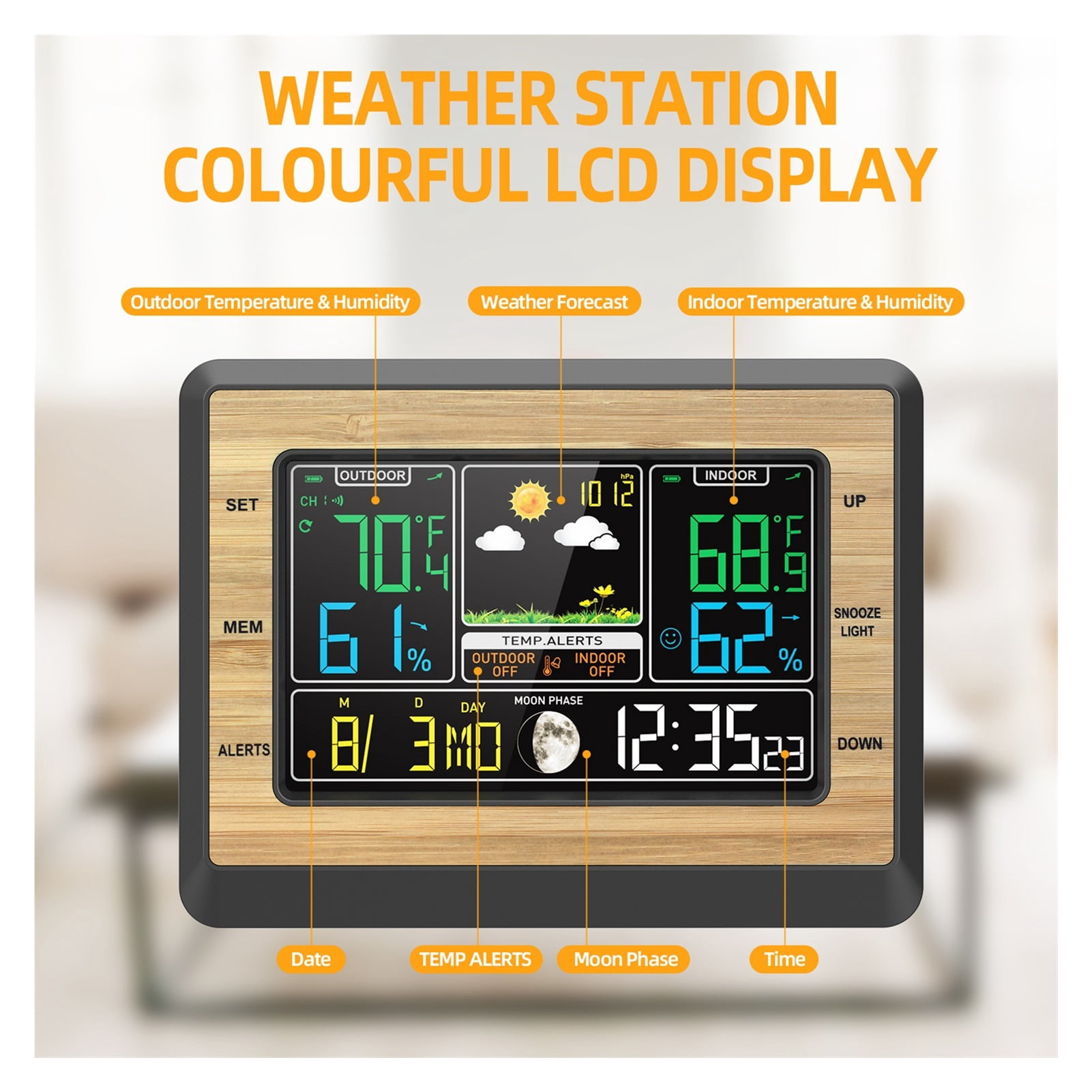 6 Inch Wireless Weather Station, Color Screen Digital Thermometer Monitor
