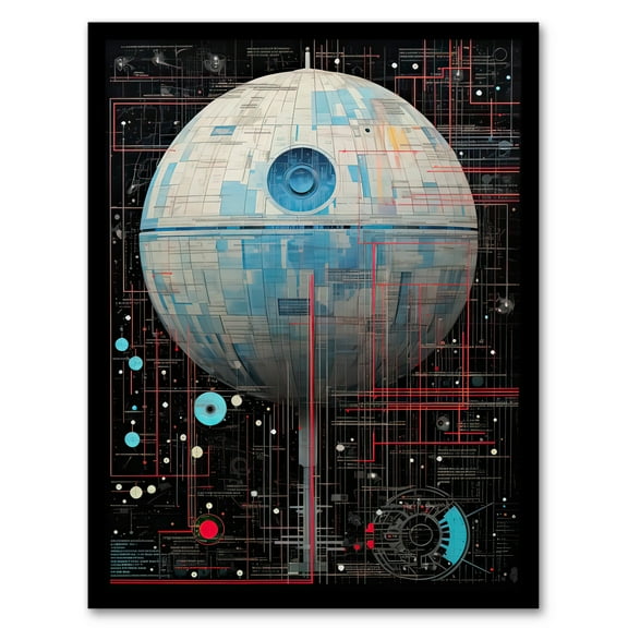 Dark Side Engineering Death Star Schematic Diagram Science Fiction Technology Design Art Print Framed Poster Wall Decor 12x16 inch
