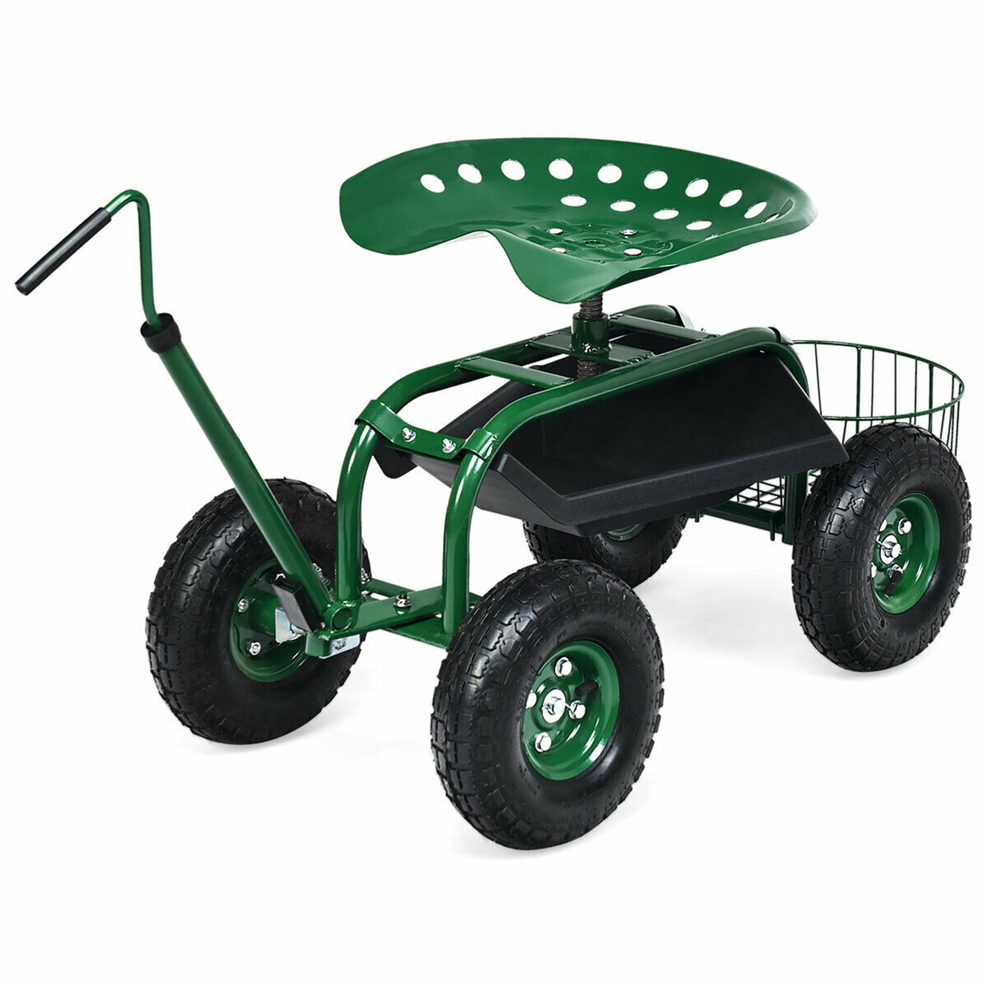 Rolling Gardening Cart Scooter Workseat Large Wheels Waterproof Cover Included Height Adjustable Swivel Chair. 360degree Rotation Basket Bralys BRALYS Garden Cart with Seat 