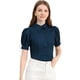 thumbnail image 1 of Camisa abotonada de oficina Allegra K Algodón con cuello de manga abullonada Azul oscuro M, 1 of 6
