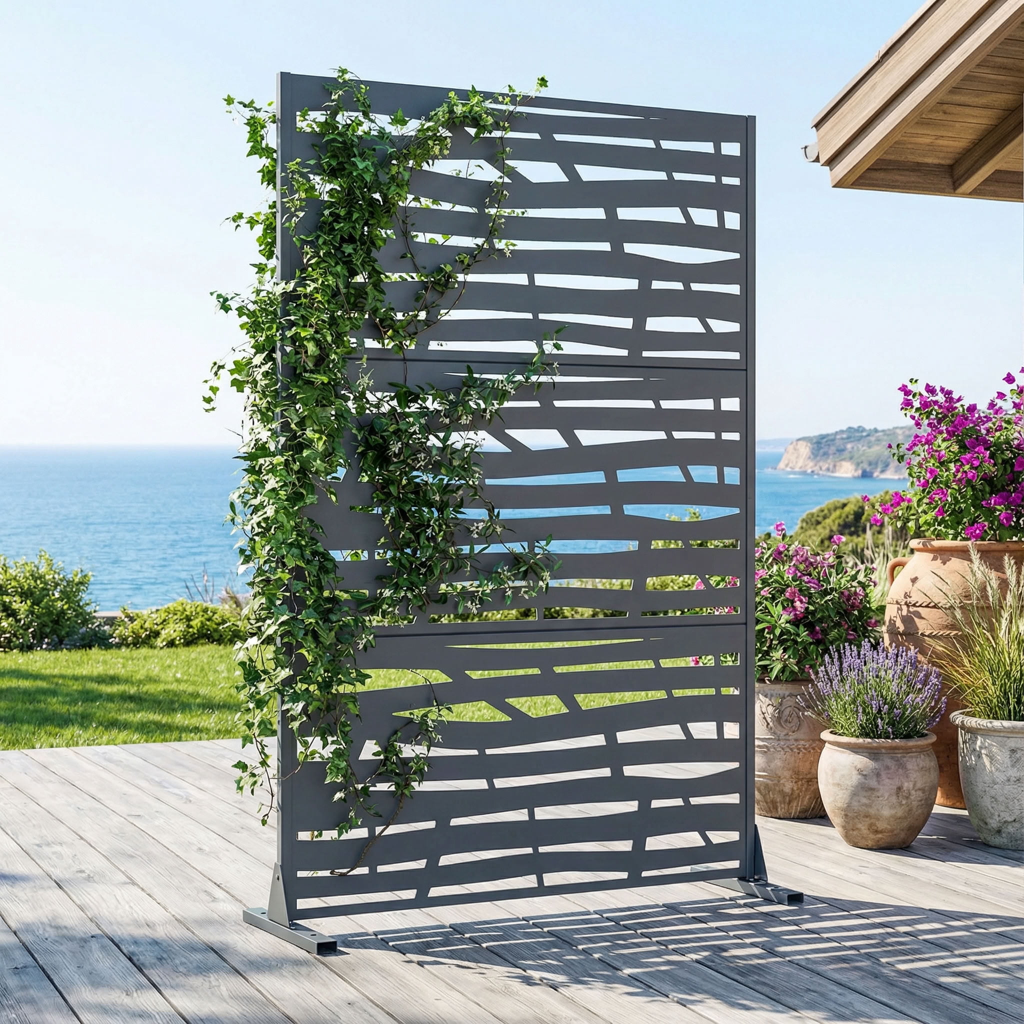 MAYEERTY 72*47in Outdoor Privacy Screen, Rust Proof Metal Privacy Panel, Decorative Privacy Divider for Patio, Balcony, Garden