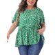 thumbnail image 1 of Blusa Plus Size GRACE & GRANDEUR para Mujeres con Lunares, Cuello Redondo, Manga Corta, Estilo Peplum 2X Verde Oscuro, 1 of 1