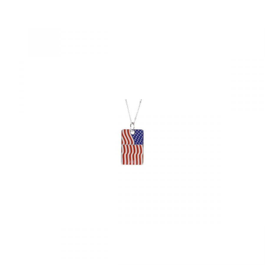 Sterling Silver Blessed is the Nation USA Flag Dogtag Necklace