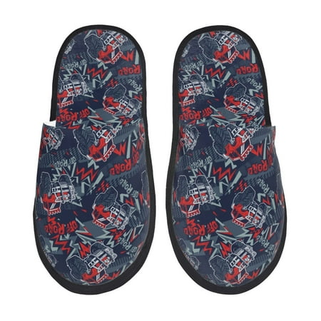 Balery Cool Red Off-Road Vehicle Slient Indoor Furry Fleece Comfort House Shoes Soft Non-Slip Home Shoes Cotton slippers House Slippers-- Large