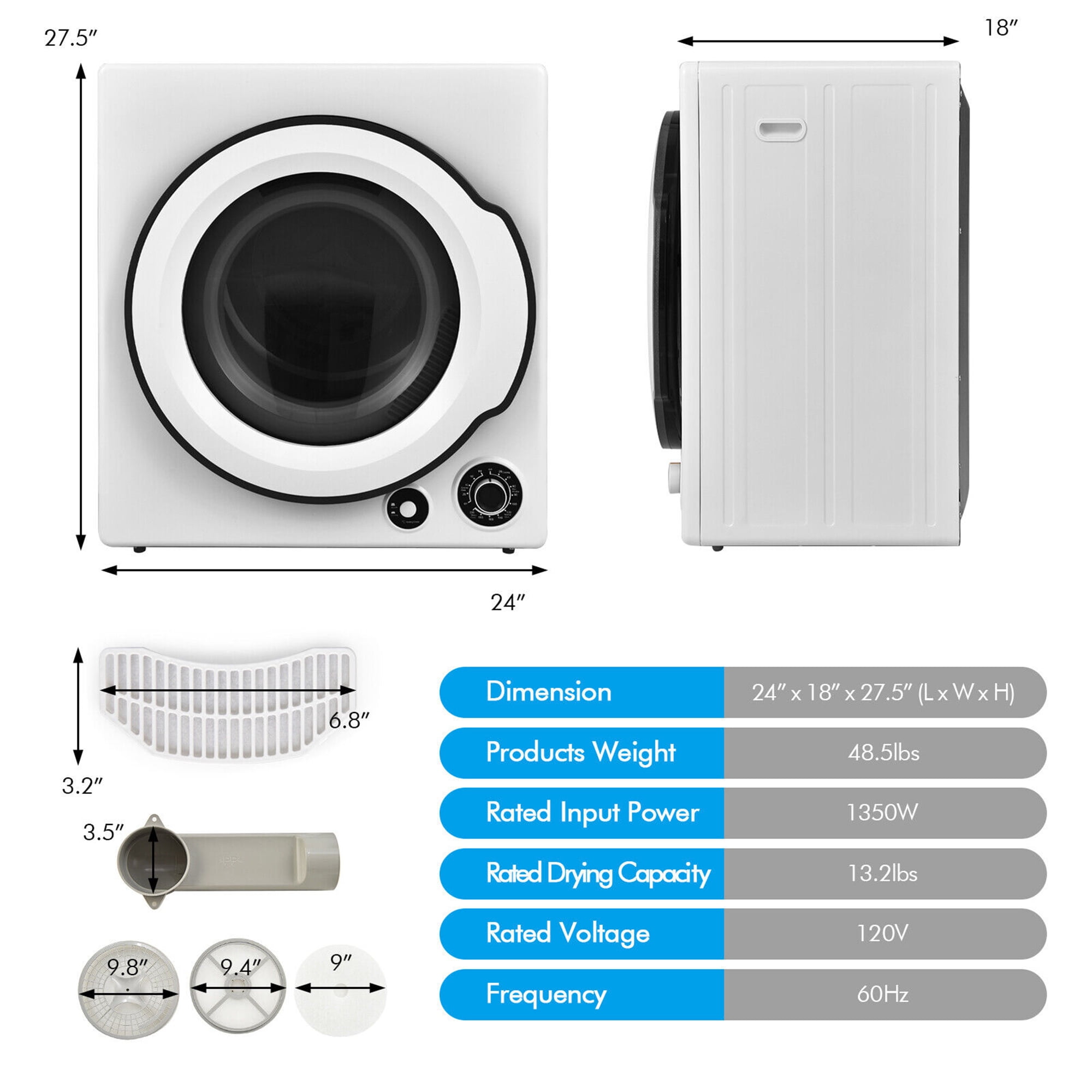 ★KZM OUTDOOR★Square dryer net Gymax 13.2 lbs Electric Tumble Compact Laundry Dryer