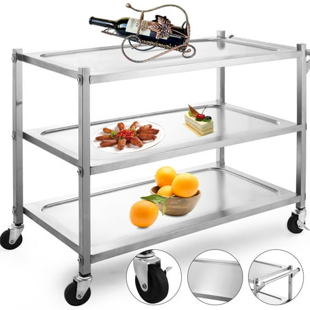 BestEquip Utility Cart 3 Shelf Utility Cart on Wheels 330Lbs Stainless Steel Cart Commercial Bus Cart Kitchen Food Catering Rolling (Best Food Cart Franchise In The Philippines 2019)