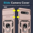 thumbnail image 4 of KOMI Compatible with Google Pixel 7a Case Built in Slide Camera Lens Cover+Screen Protector+Finger Ring Holder Kickstand,Heavy Duty Shockproof Full Body Protective Phone Cover,2023 Rose Gold, 4 of 5