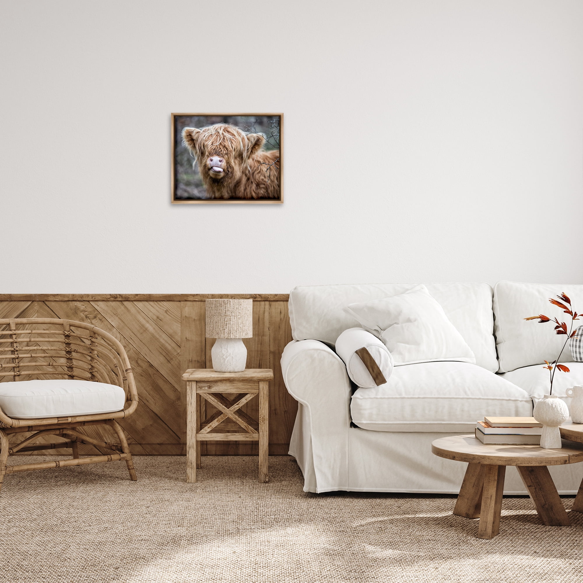 Stupell Industries Baby Cattle Licking Lips Animals & Insects Photography Brown Floater Framed Canvas Art Print Wall Art, 21 x 17