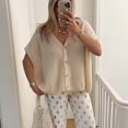 thumbnail image 5 of Womens Summer Oversized Short Sleeve Button V Neck Casual Knit Sweater Tops Khaki L, 5 of 6