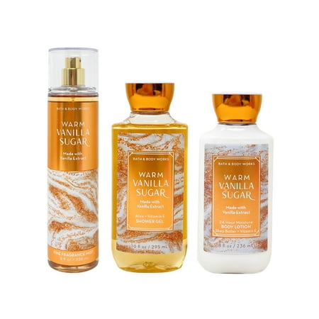 Bath and Body Works Warm Vanilla Sugar Trio Gift Set - Fragrance Mist - Lotion - Shower Gel - Full Size