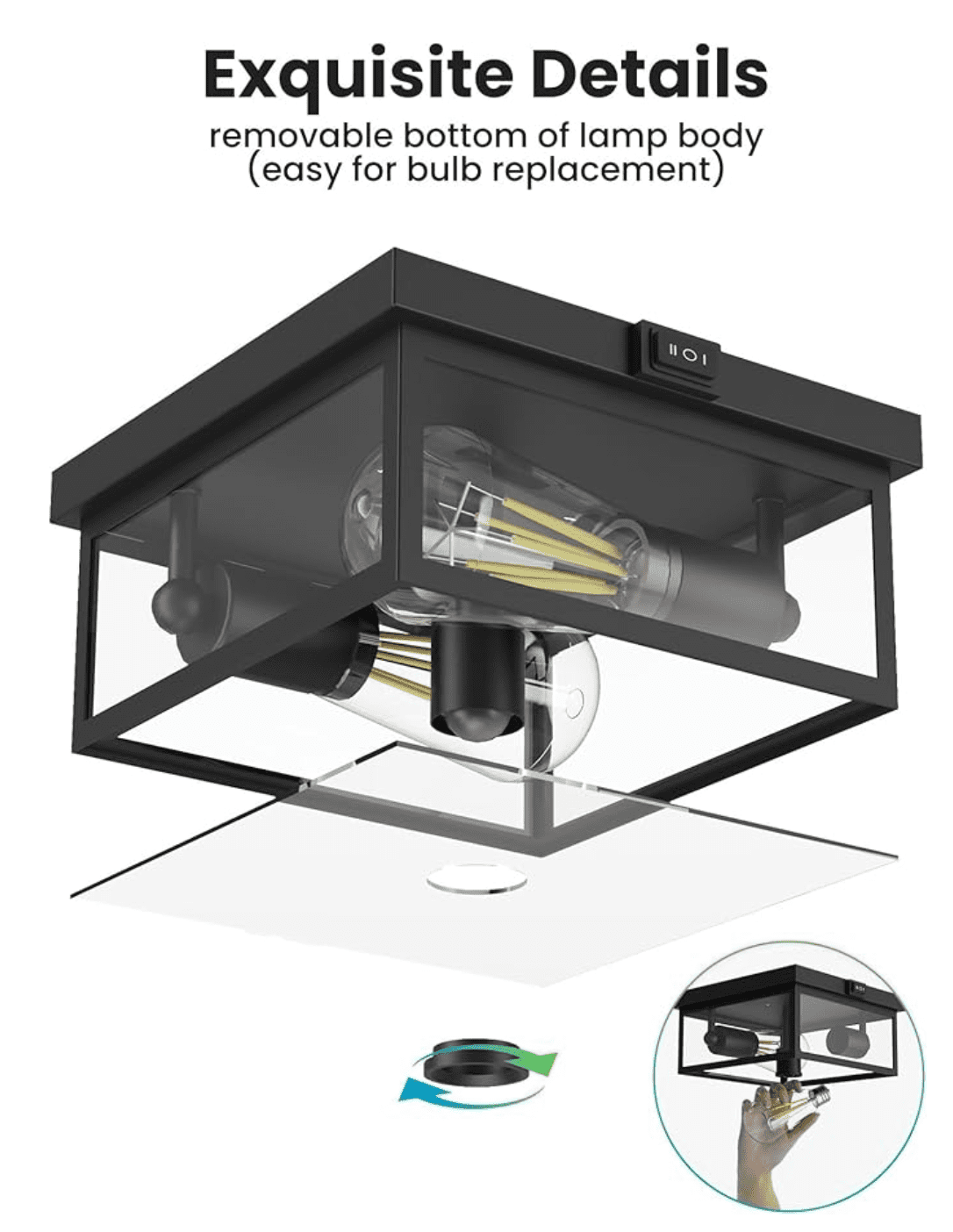 Outdoor Ceiling Light with Motion Sensor, Flush Mount Porch Light, Exterior Light Fixture with Clear Glass, Dusk to Dawn 2-Light Fixture for Patio,Porch (8.5 in)